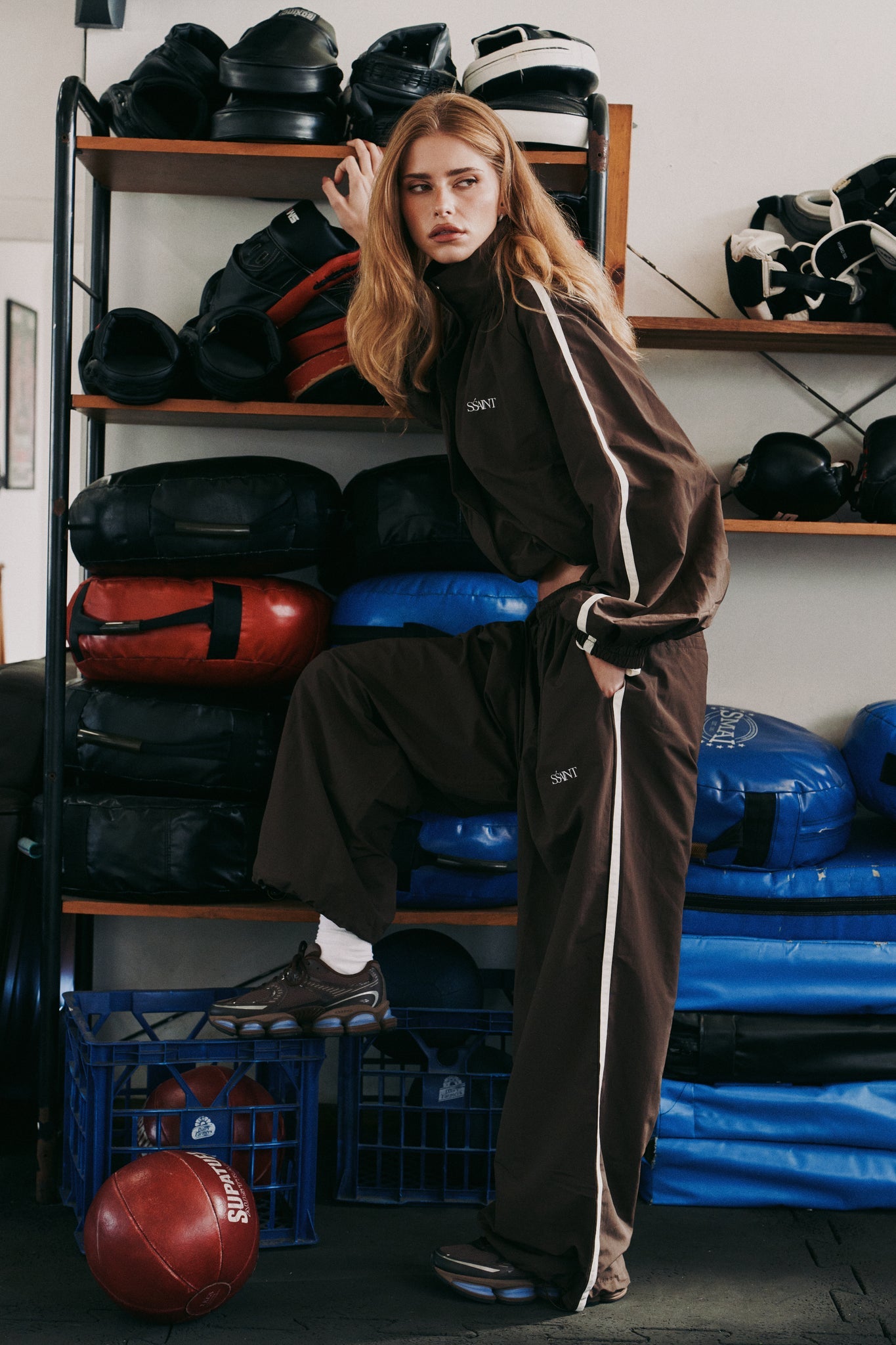 SSAINT-FIGHT NIGHT WINDBREAKER PANT - BROWN & CREAM
