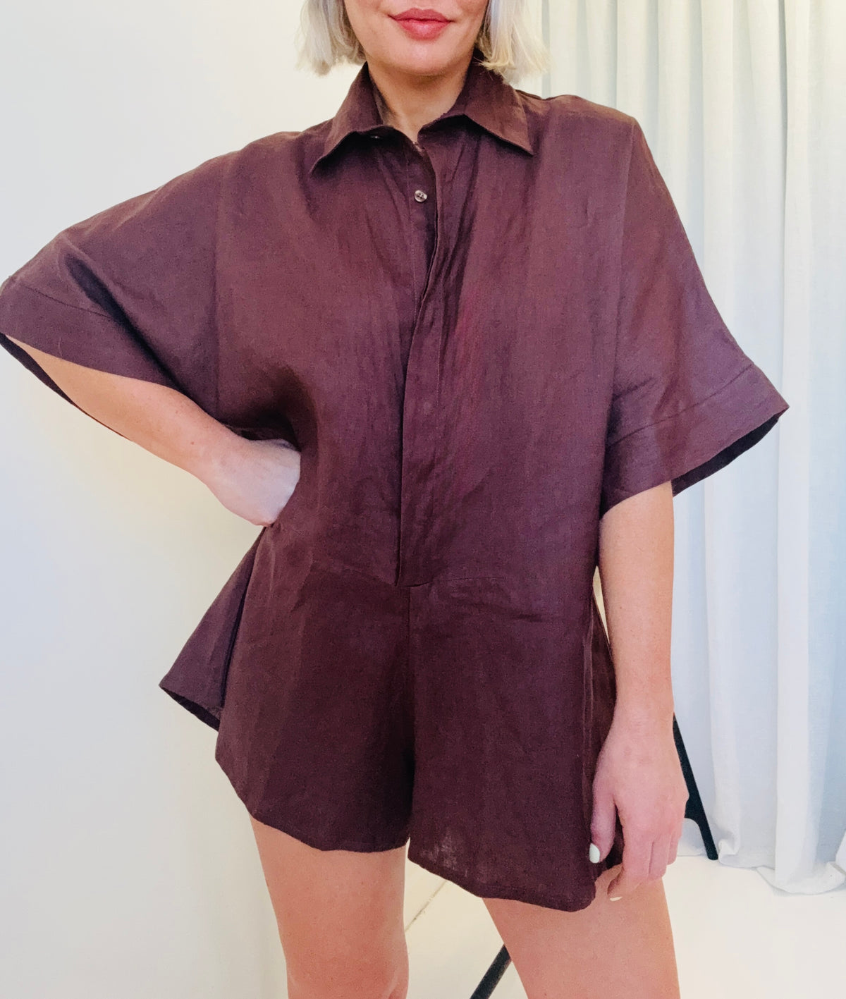 Muse Linen Playsuit/ Chocolate