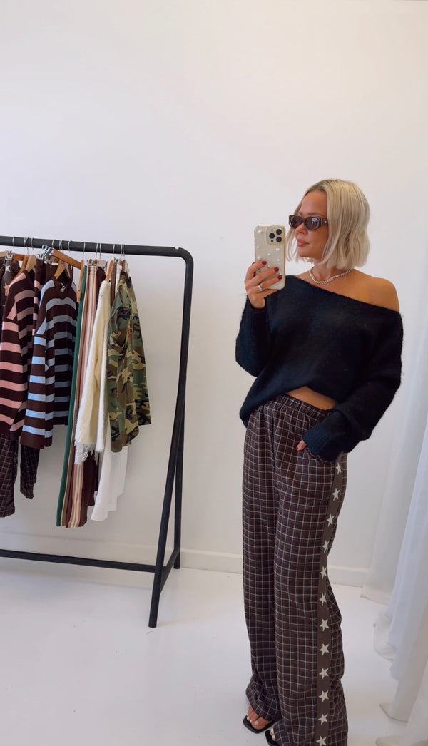 By Frankie/ Hattie Check Pant- chocolate /sky