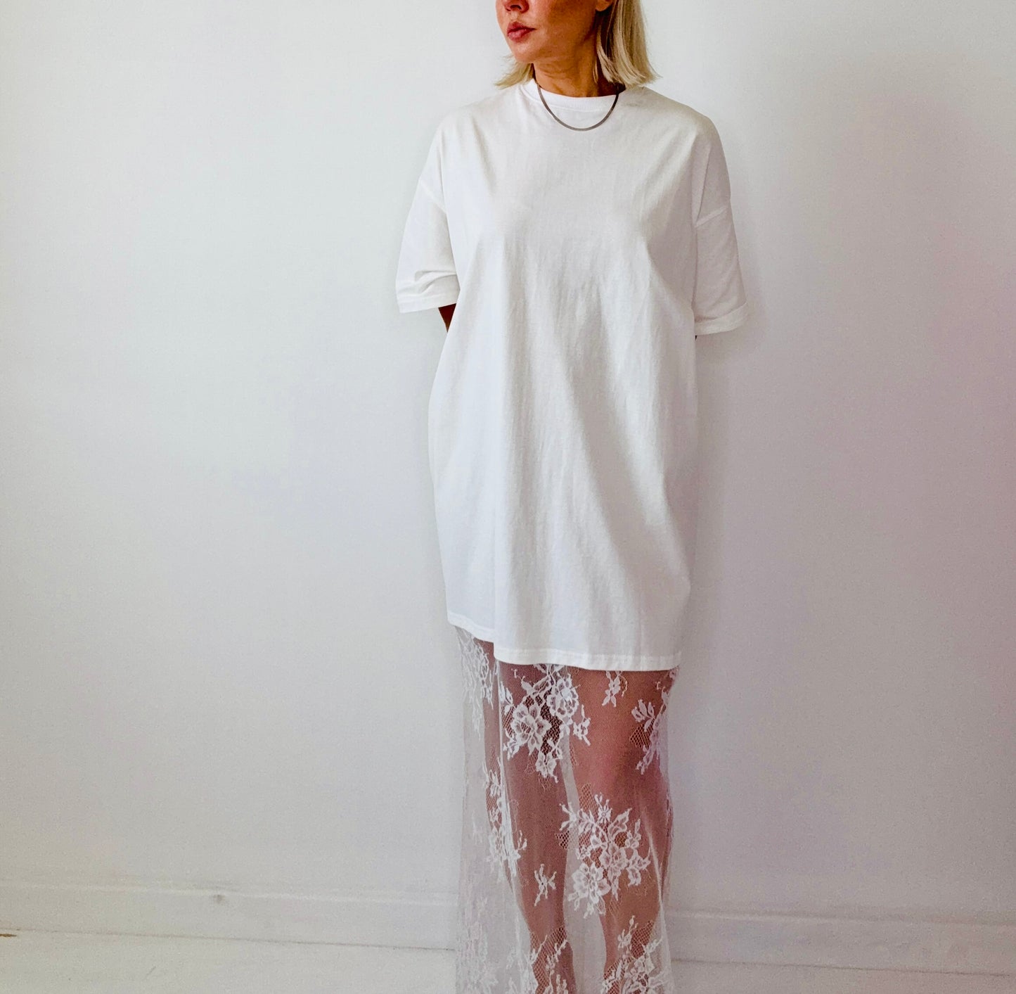 By Frankie // Lace Tee Dress-White