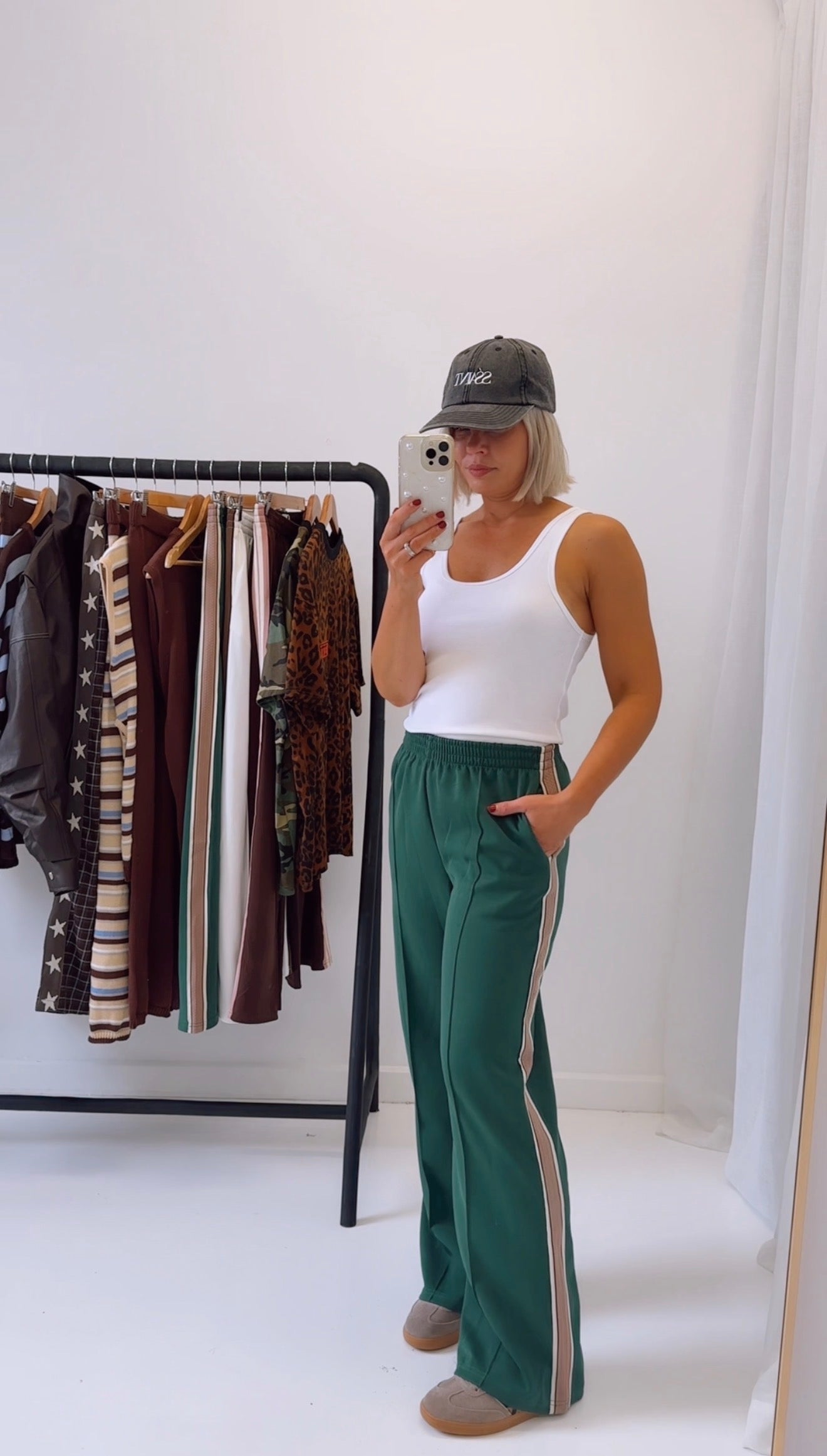 By Frankie/ Racer Pleated Sweatpants- Green/Beige