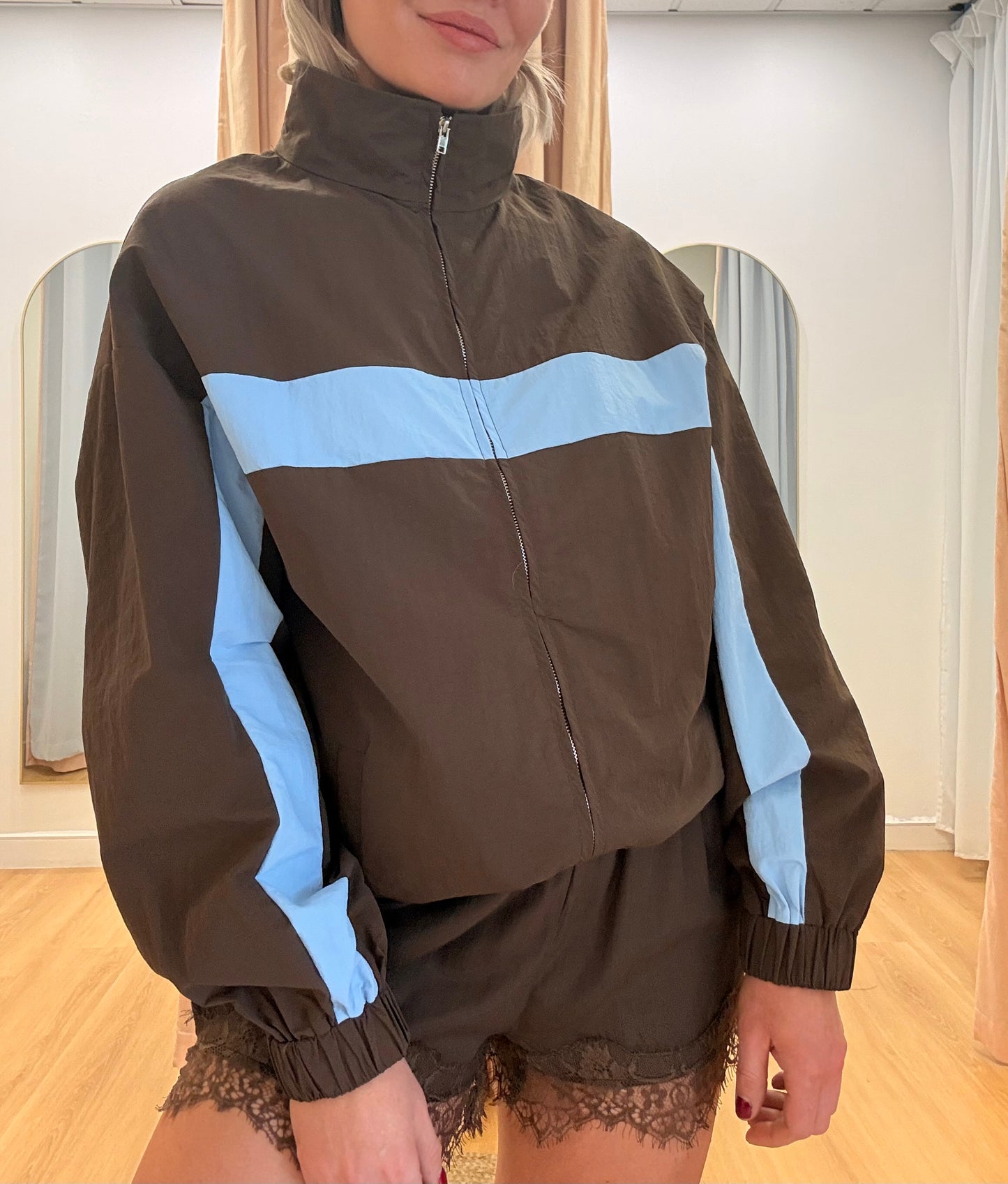 By Frankie/ Windbreaker Jacket- Choc/Sky Blue