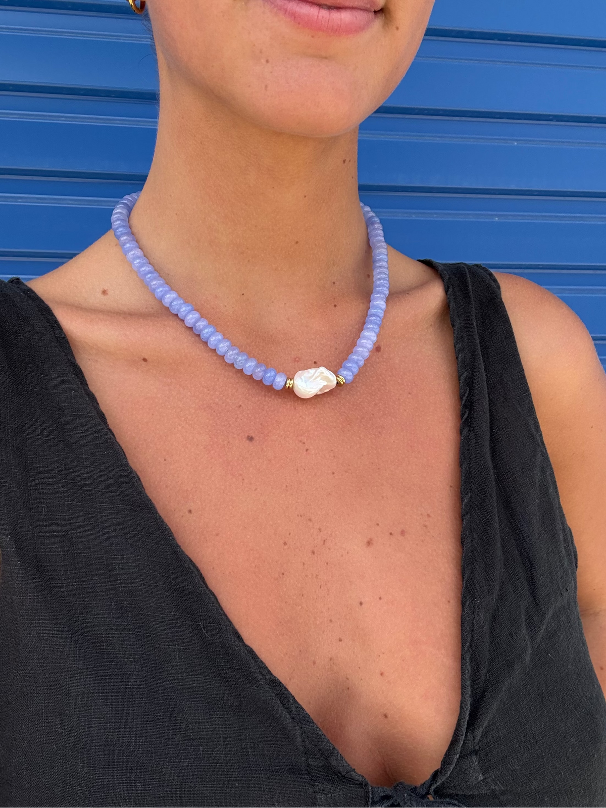 Periwinkle Beaded & Freshwater Pearl Necklace