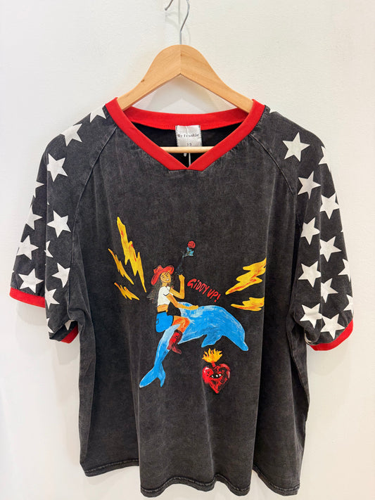 By Frankie/ Giddy Up Tee- Acid Wash