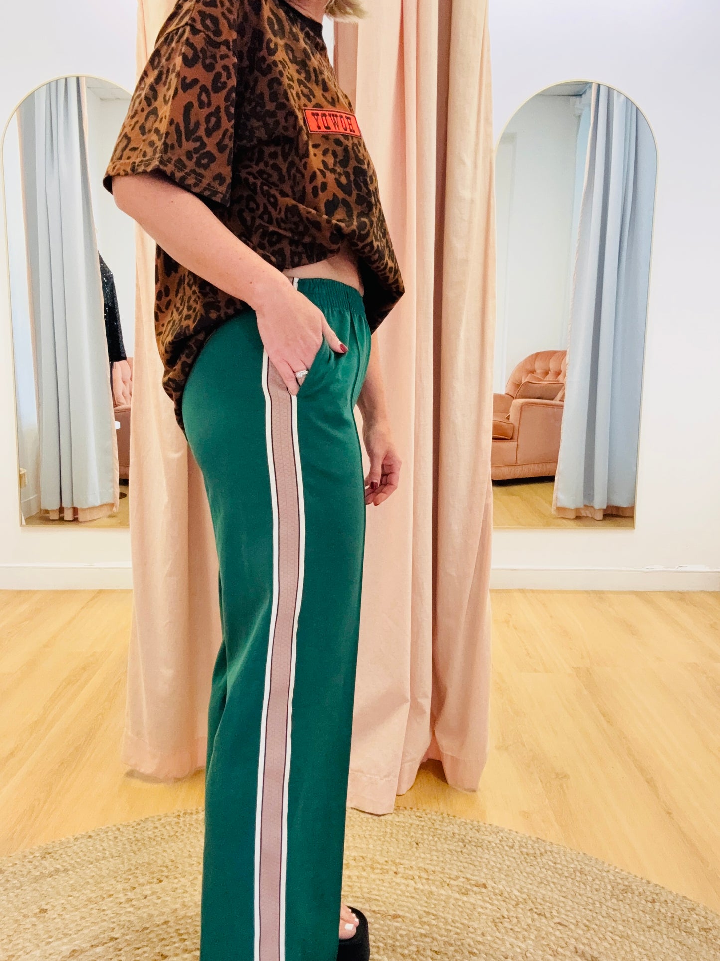 By Frankie/ Racer Pleated Sweatpants- Green/Beige