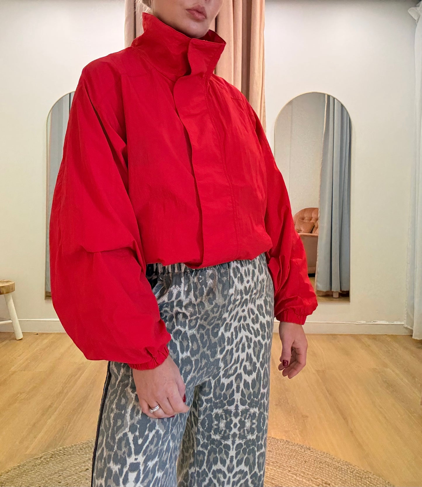 Bowie Funnel Neck Windbreaker- Red