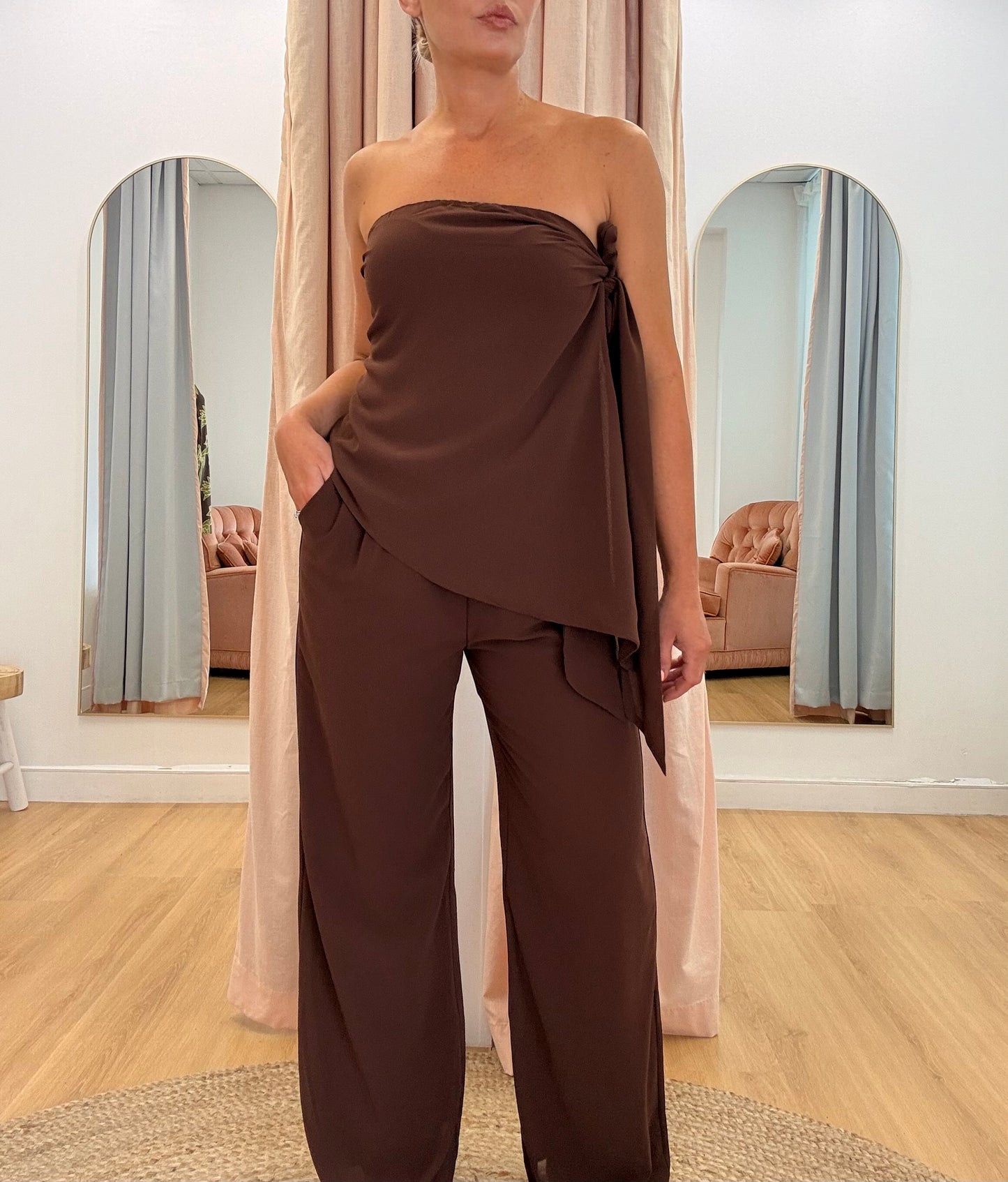 By Frankie / Mabel Tie Pant Set- Chocolate