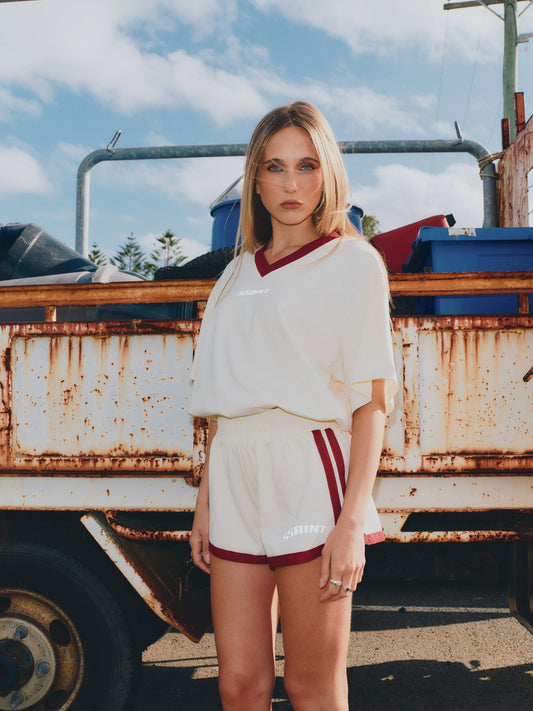 SSAINT/ REFLECTIVE V NECK TEE - BUTTER