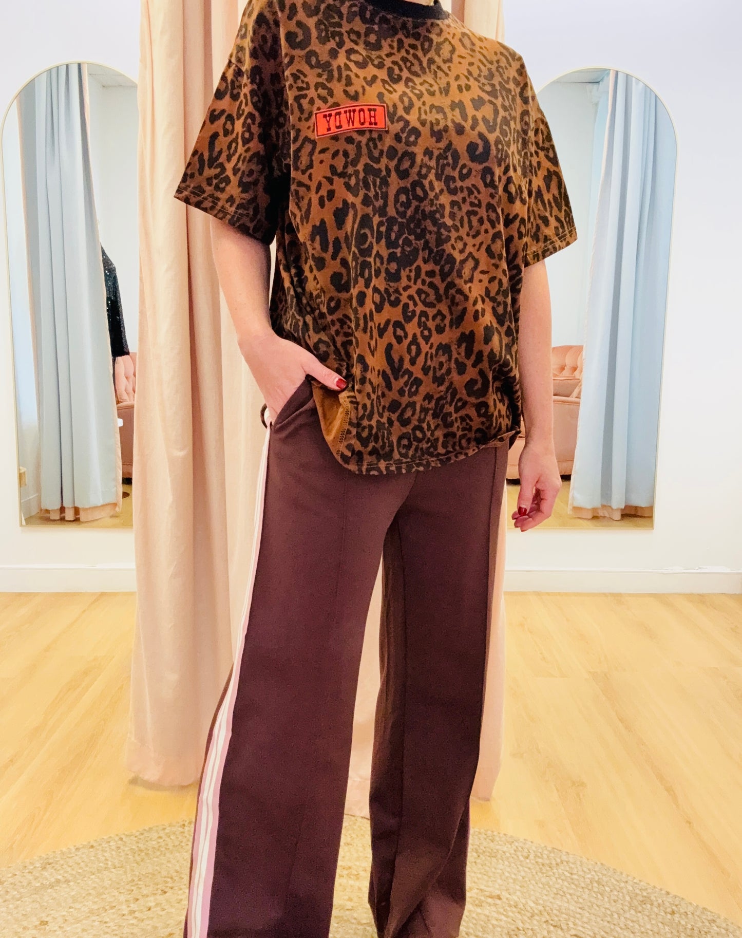 By Frankie/ Racer Pleated Sweatpants - Choc/Pink