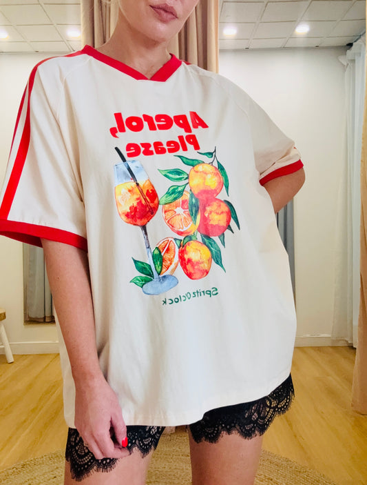 By Frankie/ Aperol Please Racer Tee- Butter/Red