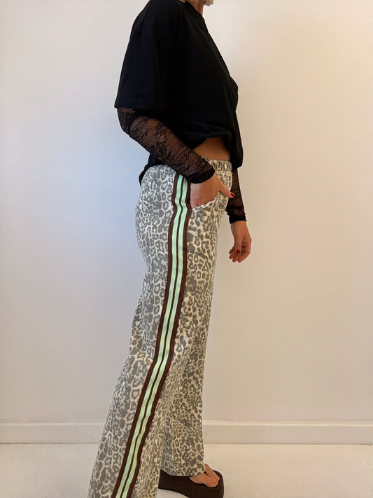 By Frankie / Denim Leopard Racer Pant- Lime/Choc