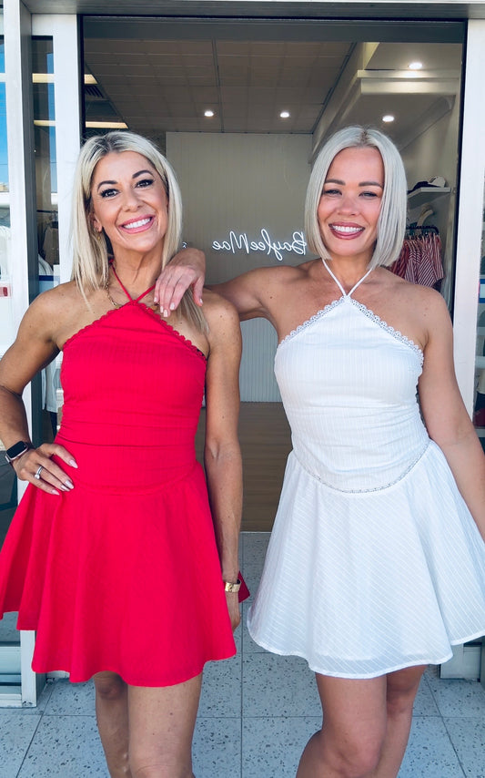 LULU HALTER DRESS- WHITE