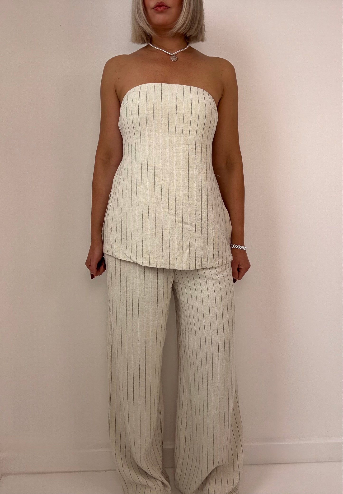 Hazel Pant Set- Cream pinstripe