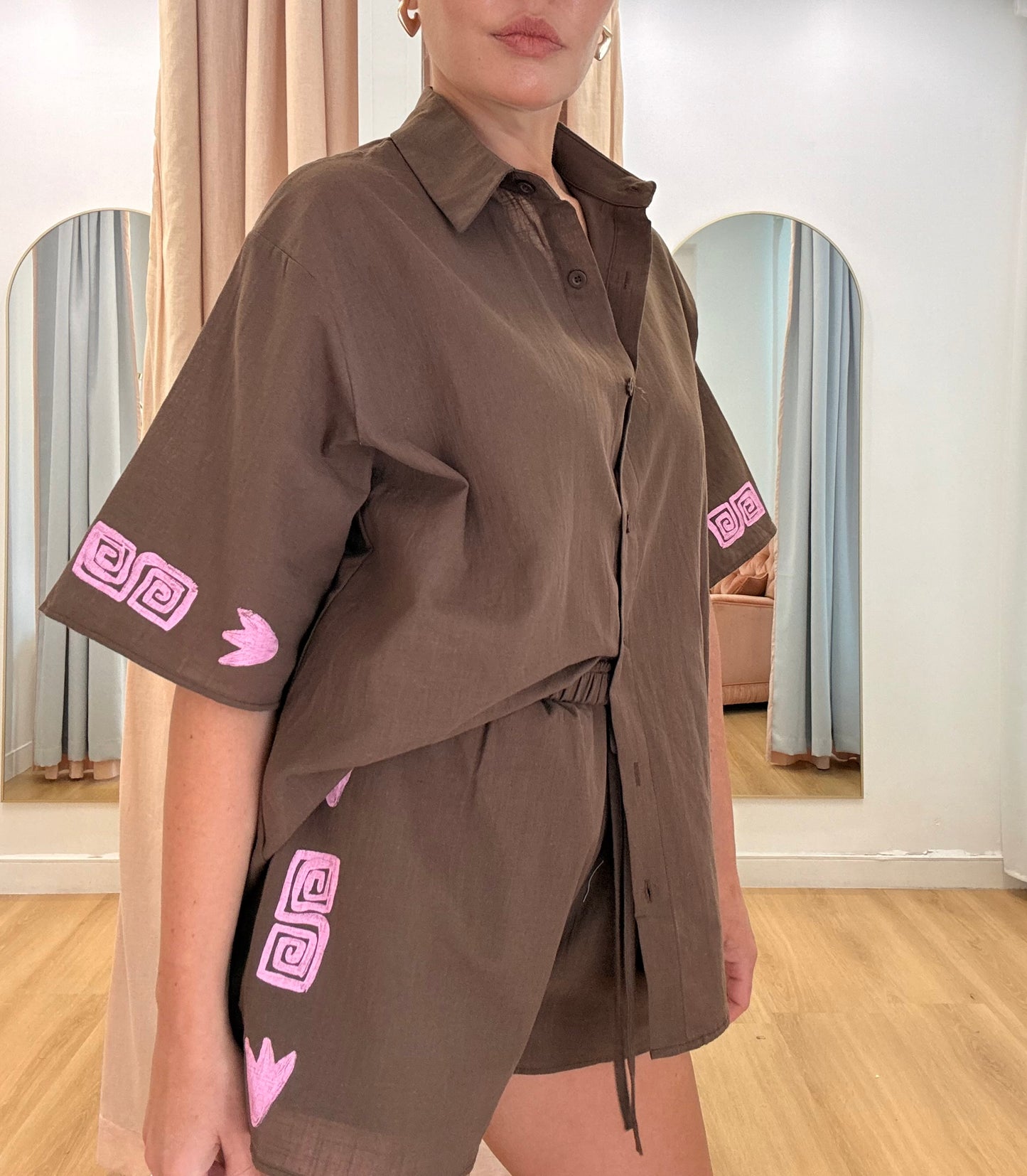 By Frankie/ Carter Short Set- Mocha/Pink