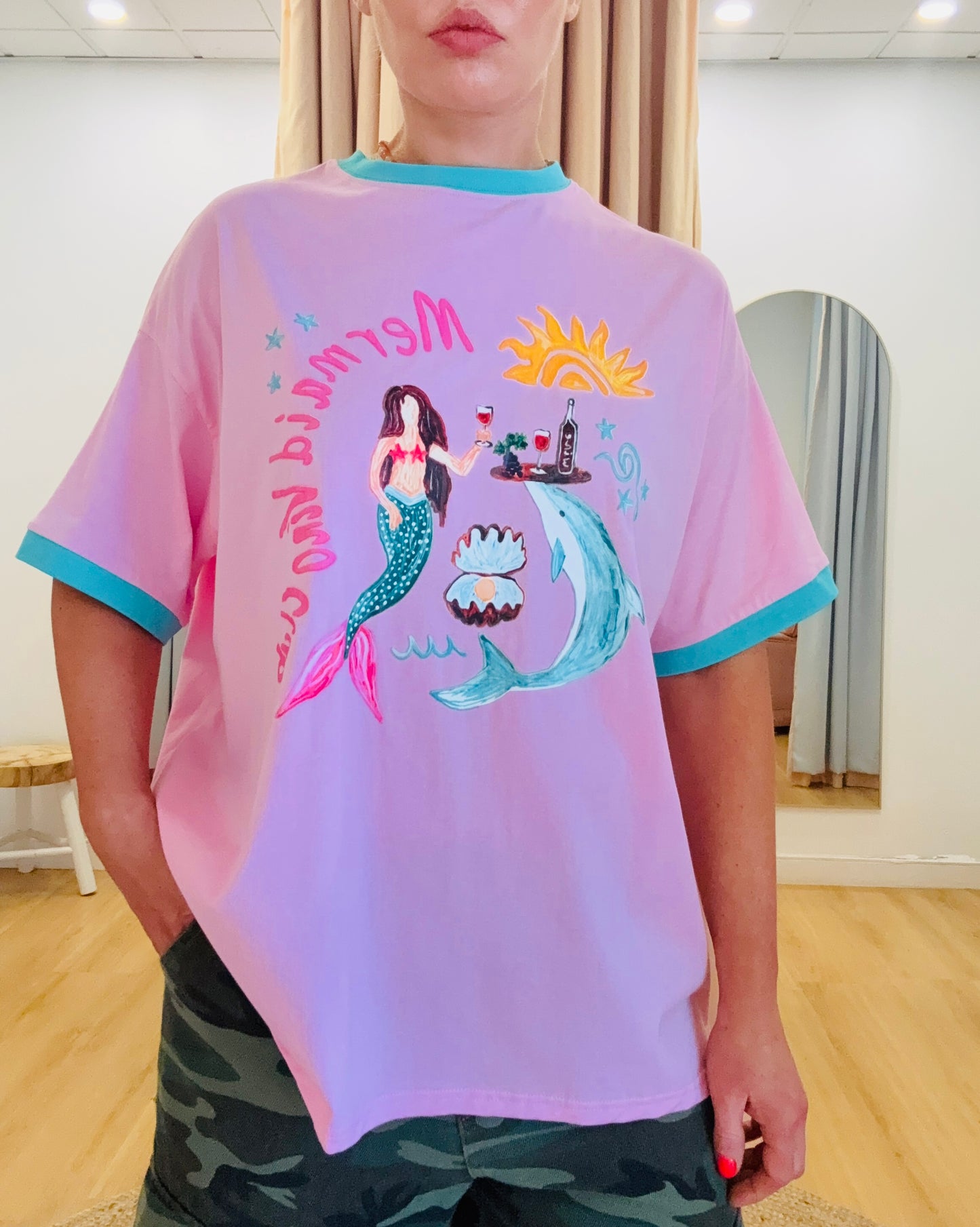By Frankie/ Vino Club Tee- Pink/ Turquoise