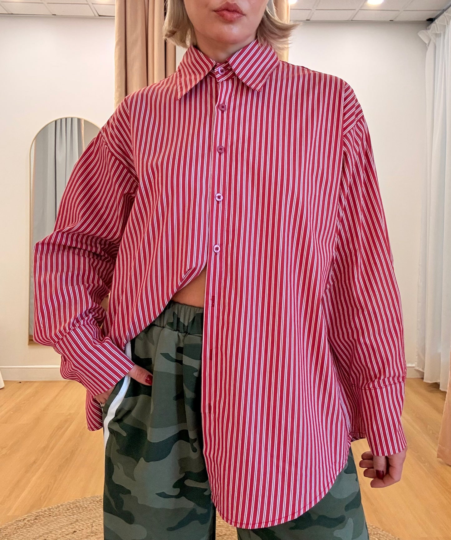Blair Button Detail Shirt- Red