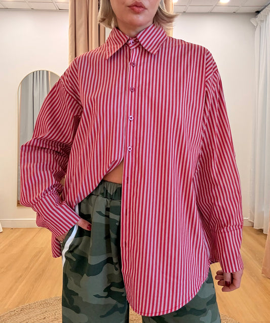 Blair Button Detail Shirt- Red