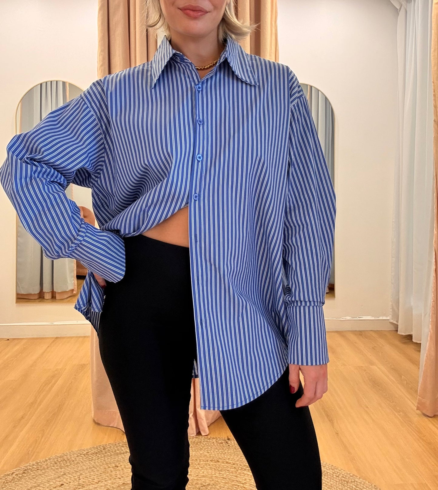 Blair Button Detail Shirt- Powder Blue