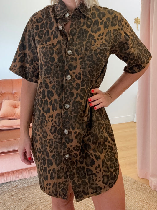 By Frankie / Vixen Denim Dress- Dark leopard