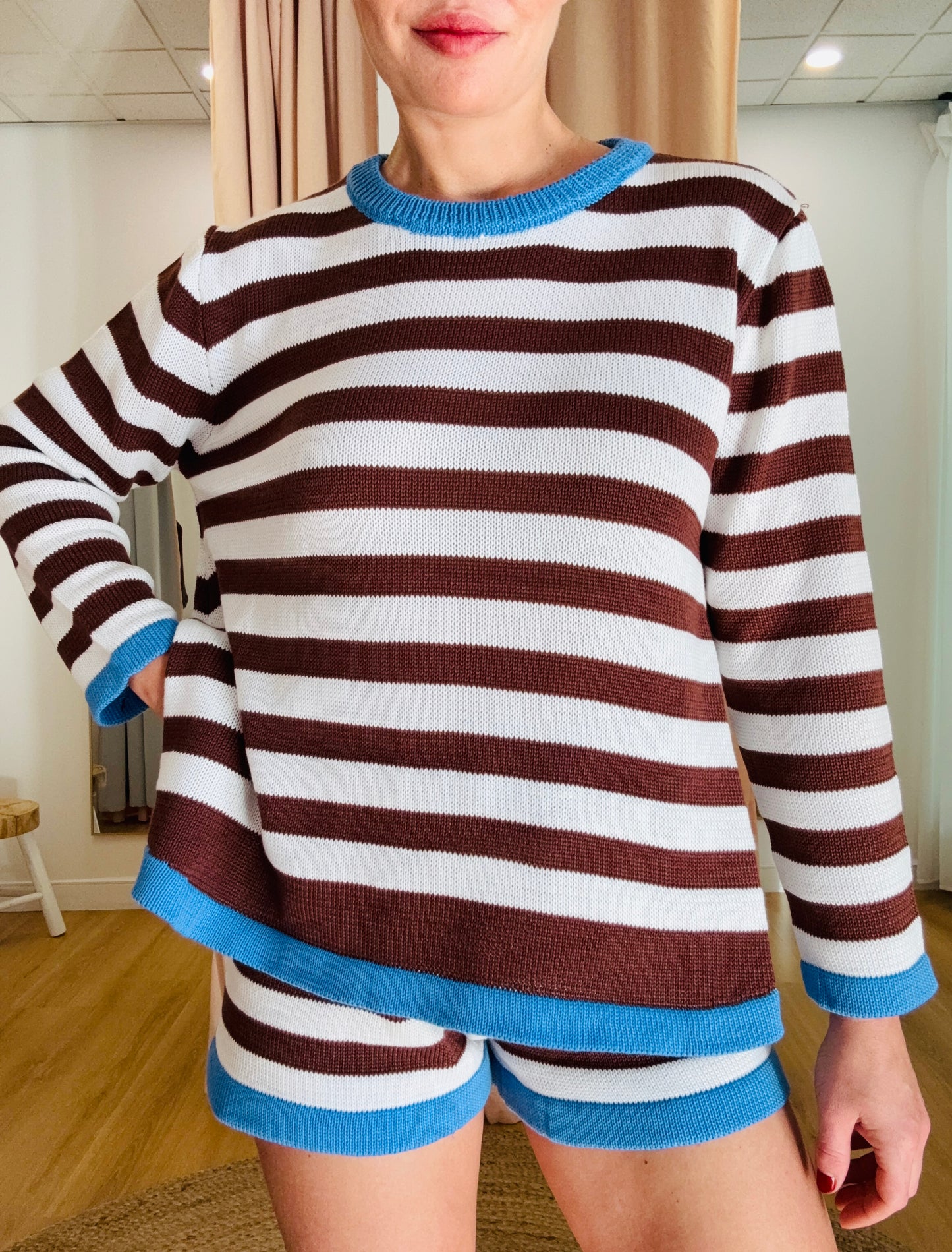 By Frankie/ Sophia Knit Set- Chocolate/ Blue
