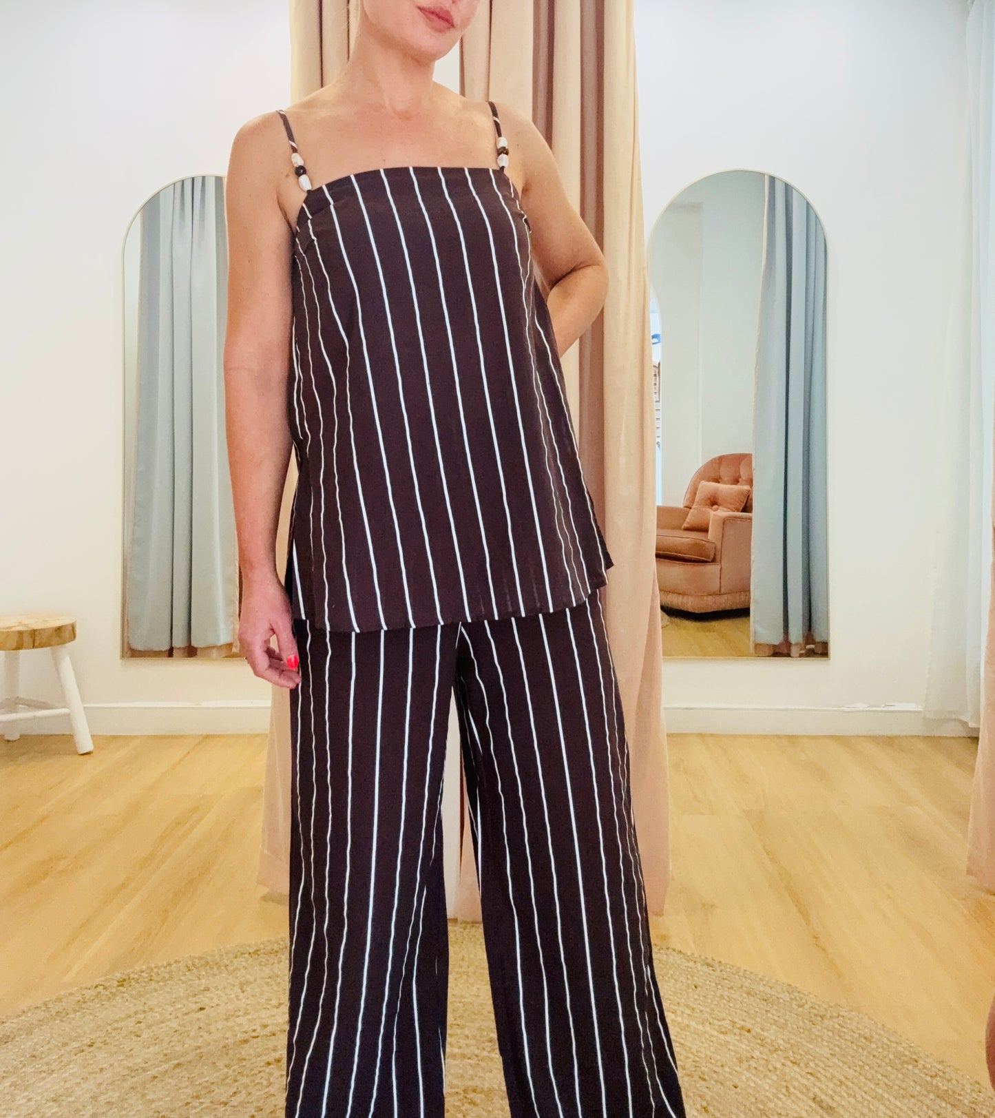 By Frankie/ Kai Stipe Pant Set- Chocolate/ White