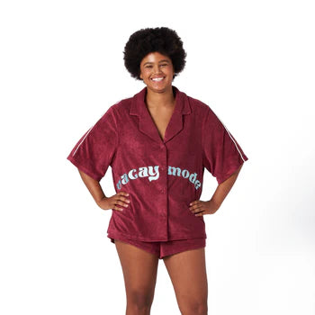 HIBISCUS HOTEL- Vacay Mode Oversized Terry button up shirt