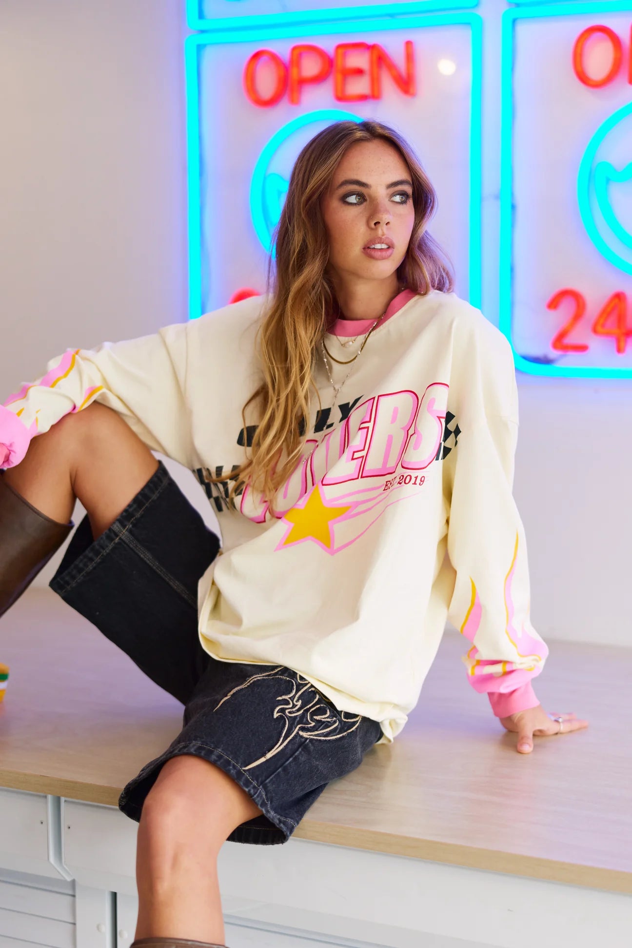 ONLY LOVERS LEFT- MOTO LONG SLEEVE TEE - CREAM