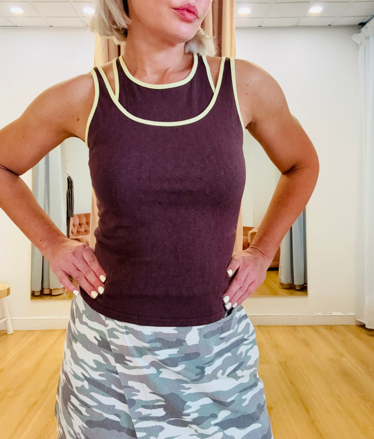 By Frankie / Cami layered Tank- Choc/Lemon ￼