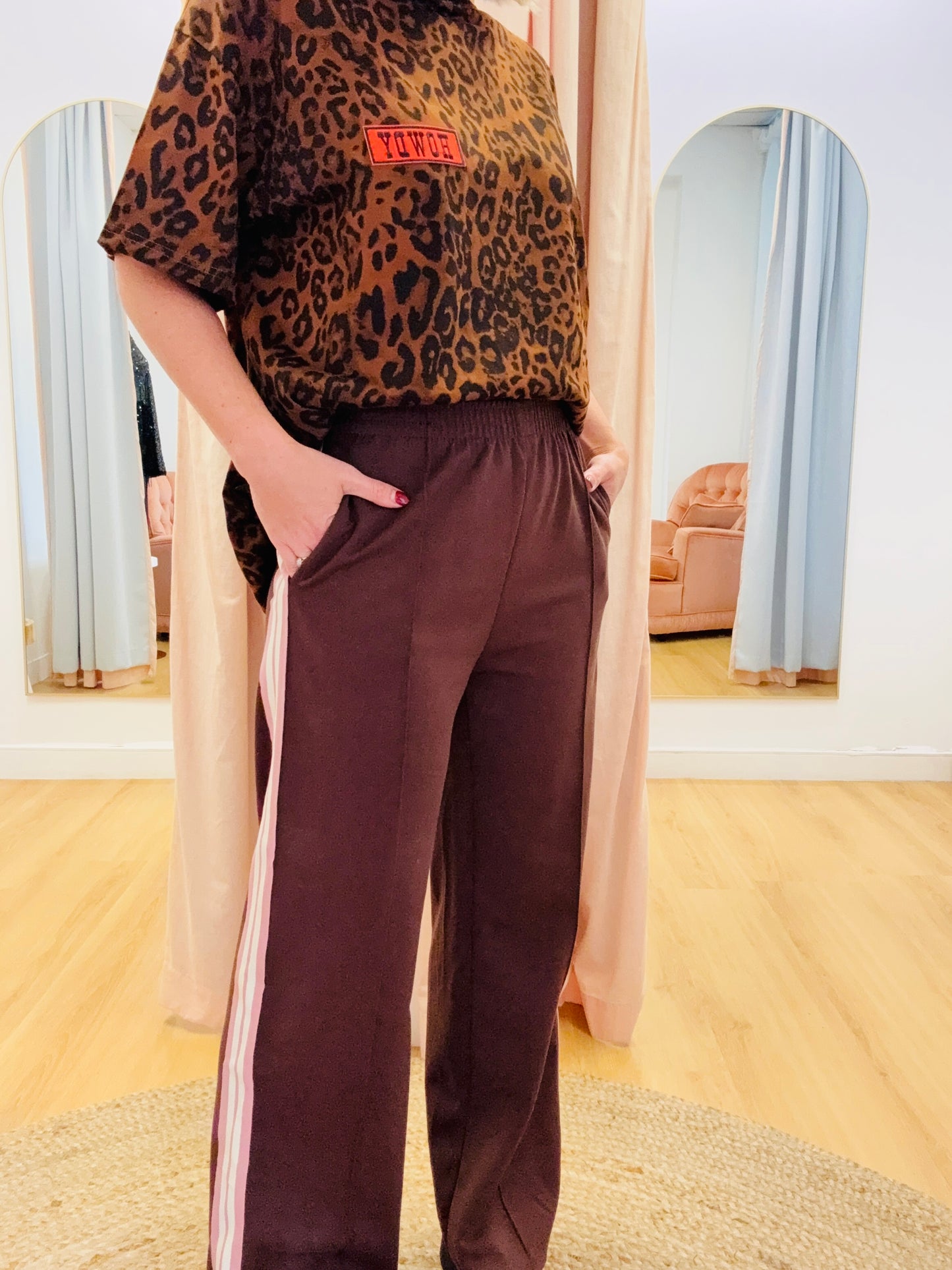 By Frankie/ Racer Pleated Sweatpants - Choc/Pink