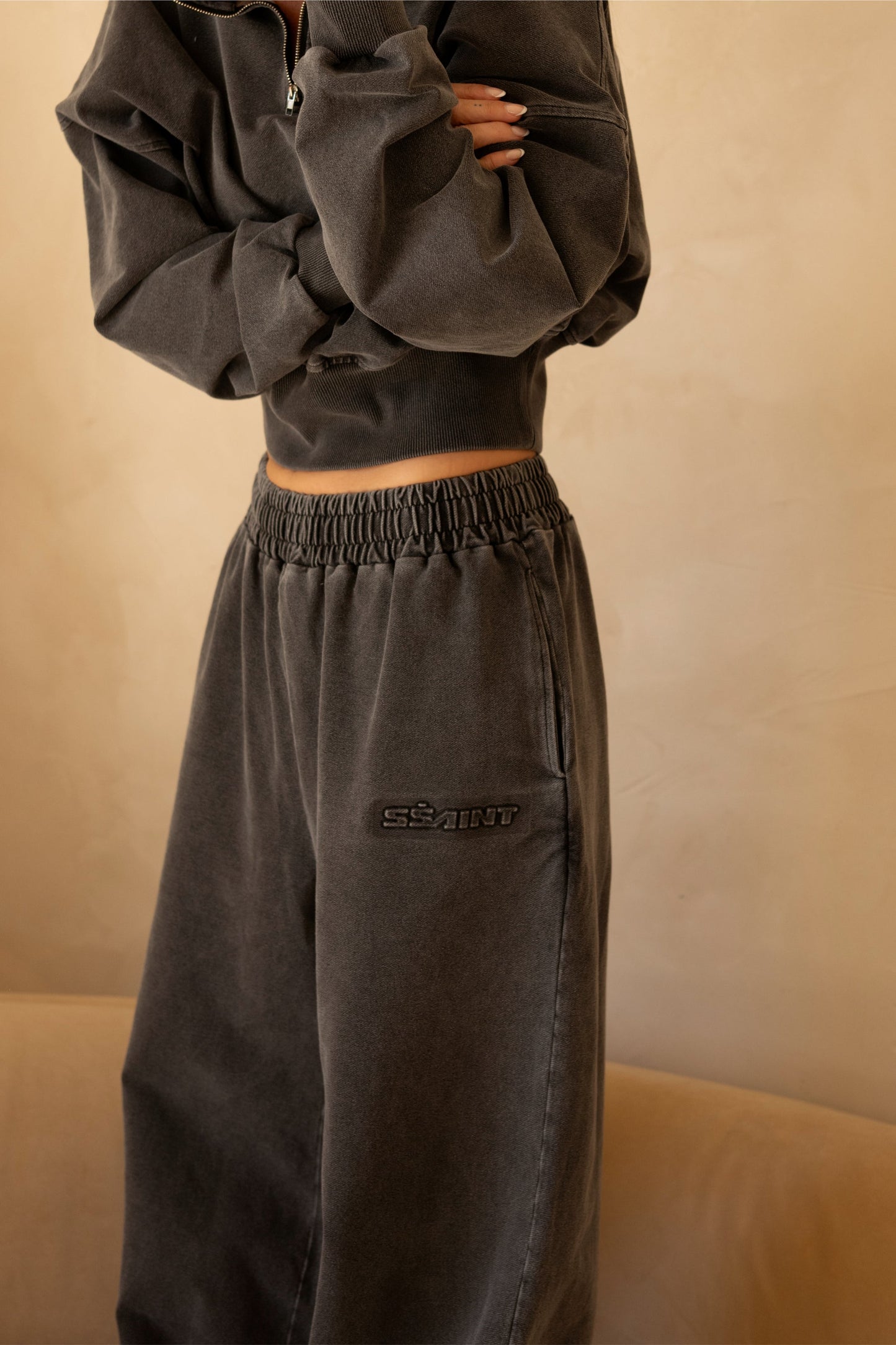 SŚAINT ACID WASH TRACKPANT - CHARCOAL