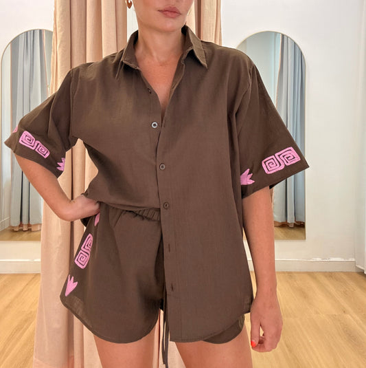 By Frankie/ Carter Short Set- Mocha/Pink