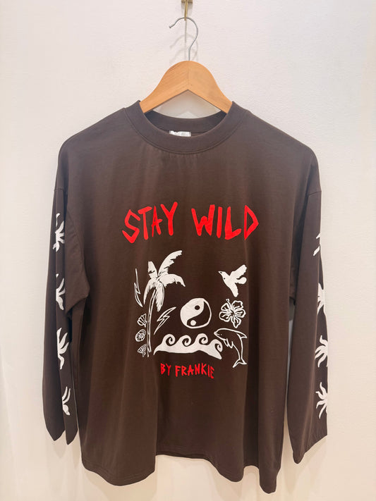 By Frankie/ Stay Wild Long Sleeve Tee- Chocolate