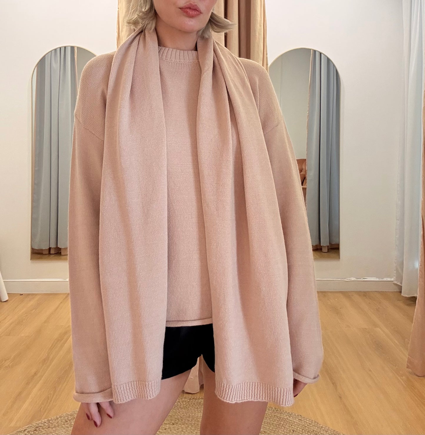 By Frankie/ Mara Oversized Knit/ Scarf- Blush