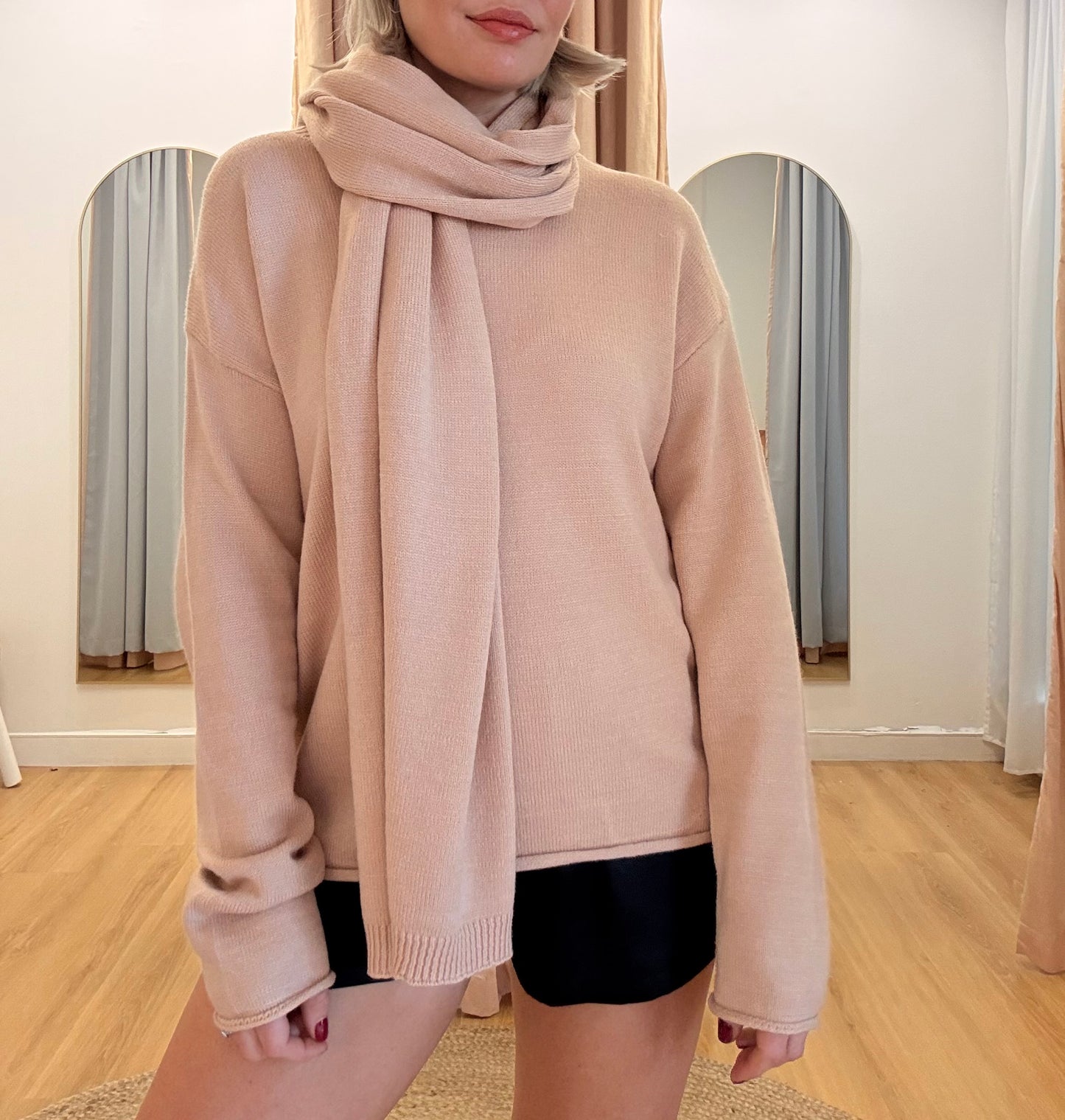 By Frankie/ Mara Oversized Knit/ Scarf- Blush