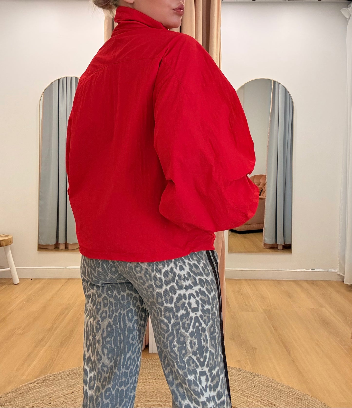 Bowie Funnel Neck Windbreaker- Red