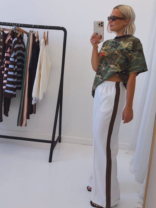 By Frankie/ Racer Pleated Sweatpants- White/ Mocha