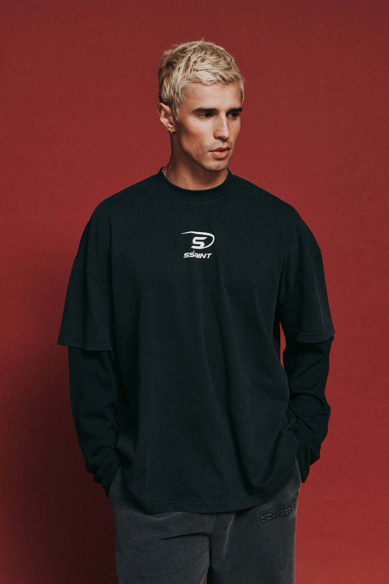 SSAINT- ROUND ONE LAYERED TEE - VINTAGE WASHED BLACK