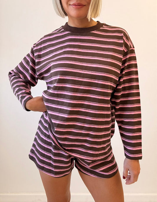 By Frankie / Gia Long Sleeve Set- Pink/Choc