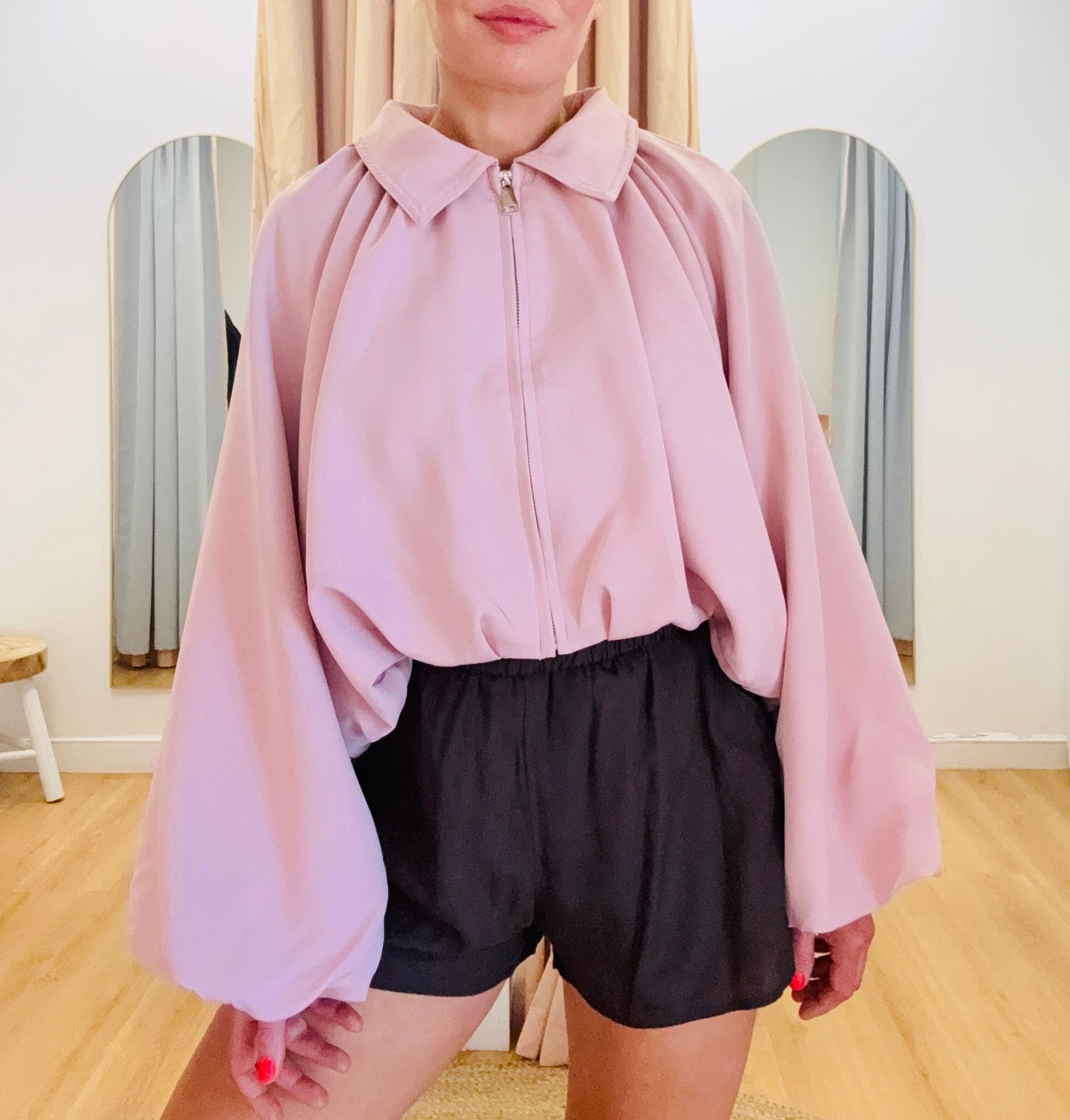 Bella Bubble Hem Bomber- Dusty Pink