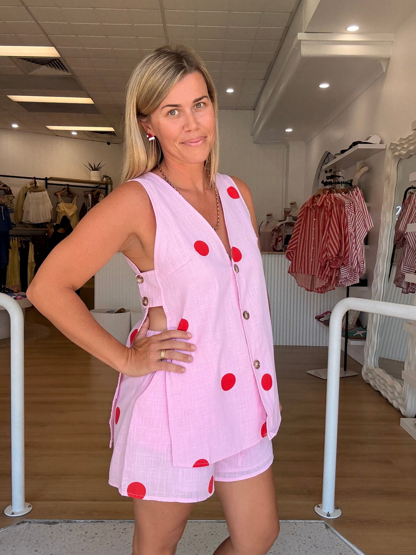 By Frankie/ Holiday Set- Pink/Red Dot