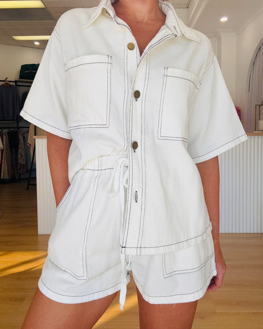 Kai Denim Short Set- White Wash
