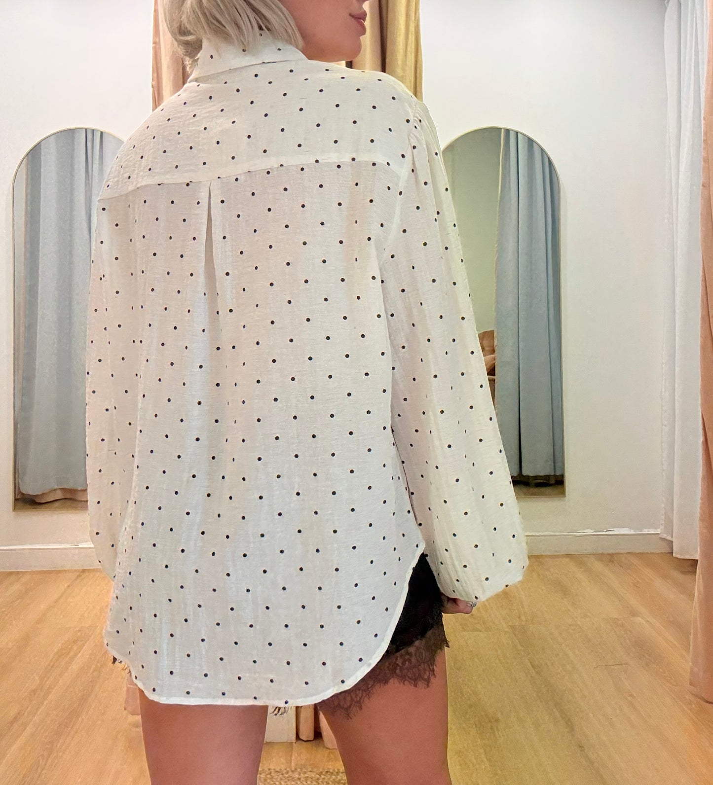 Chole Button Up Shirt- Cream/Choc Polka Dot