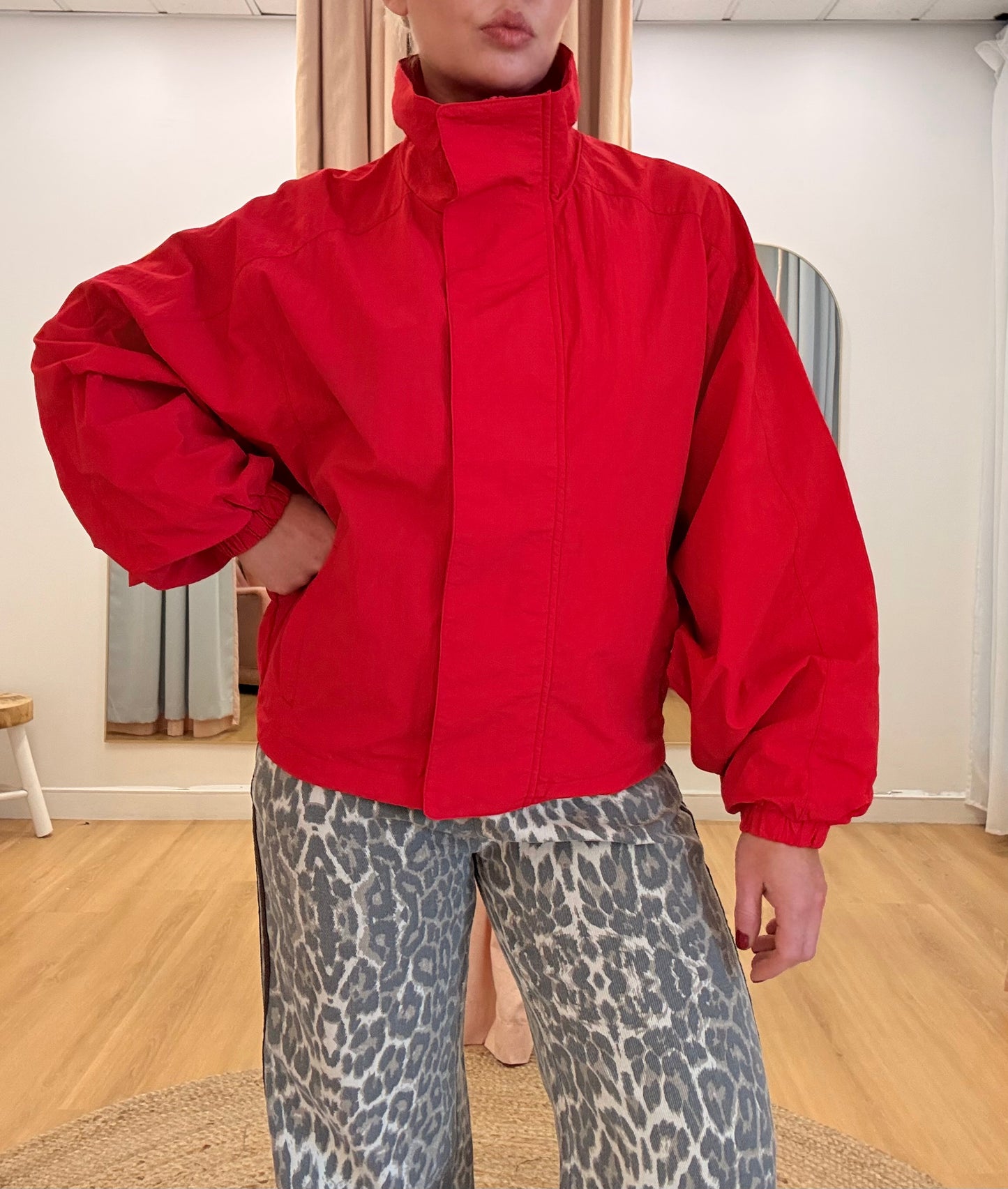 Bowie Funnel Neck Windbreaker- Red