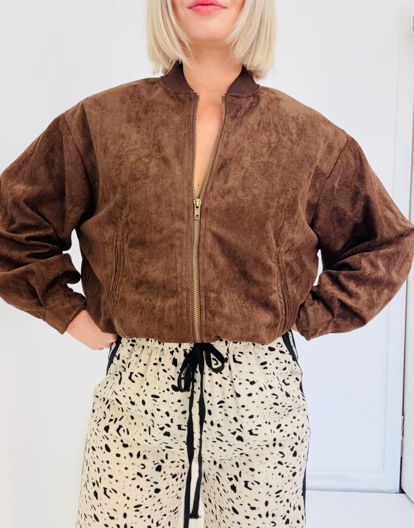 Luna suede Bomber- Chocolate