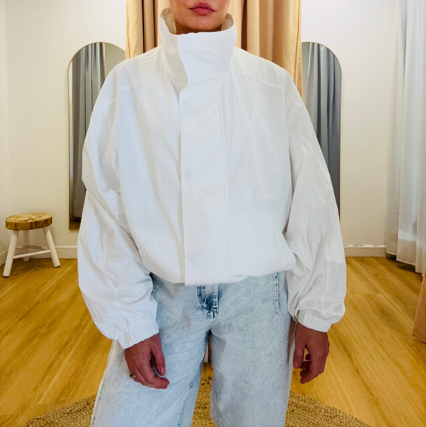 Bowie Funnel Neck Windbreaker Jacket- White