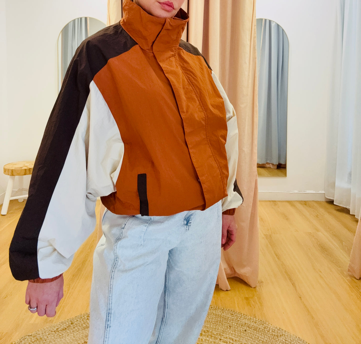 Bowie Funnel Neck Windbreaker Jacket- Colour Block