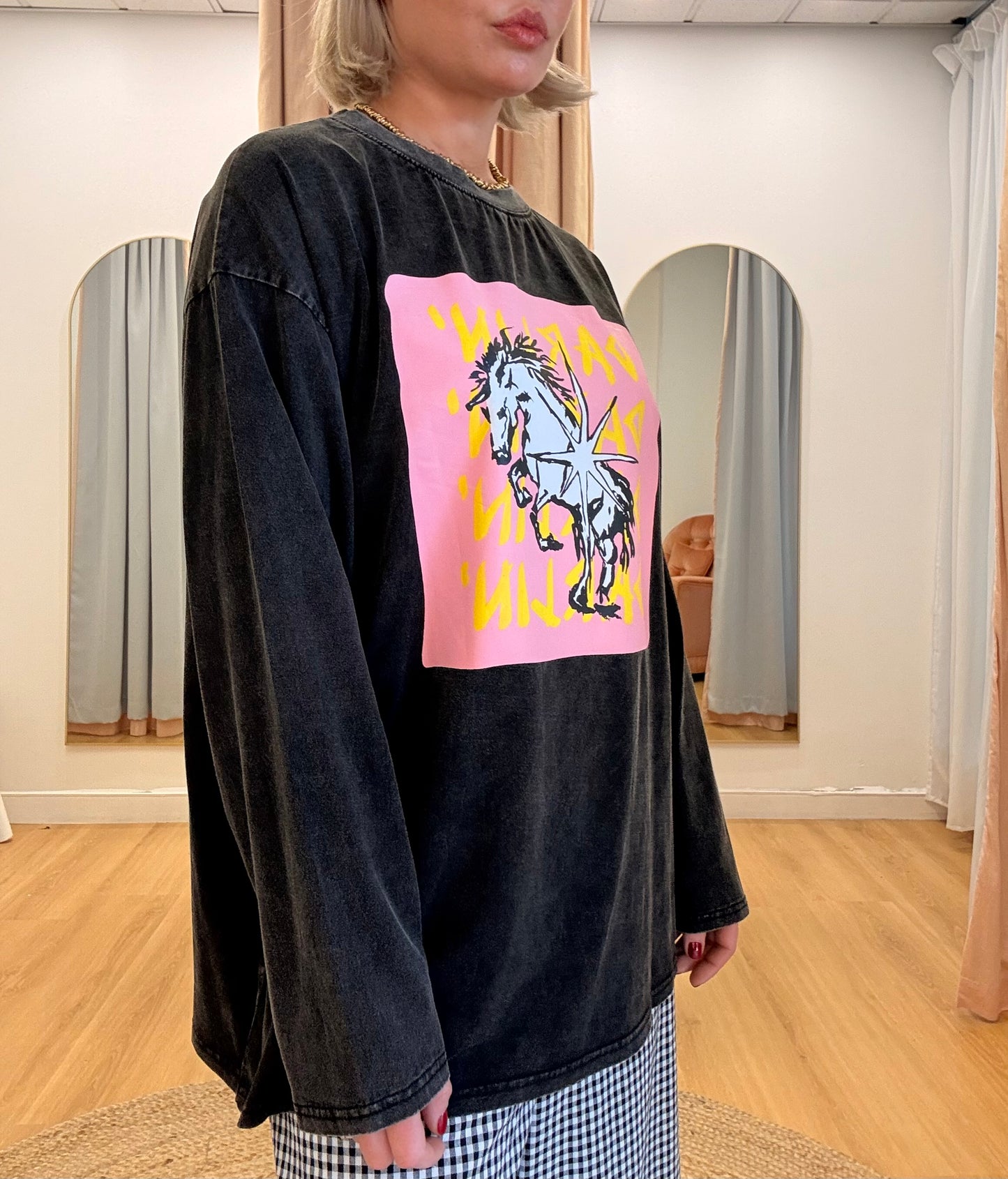 By Frankie/ Darlin Long Sleeve Tee- Acid Wash
