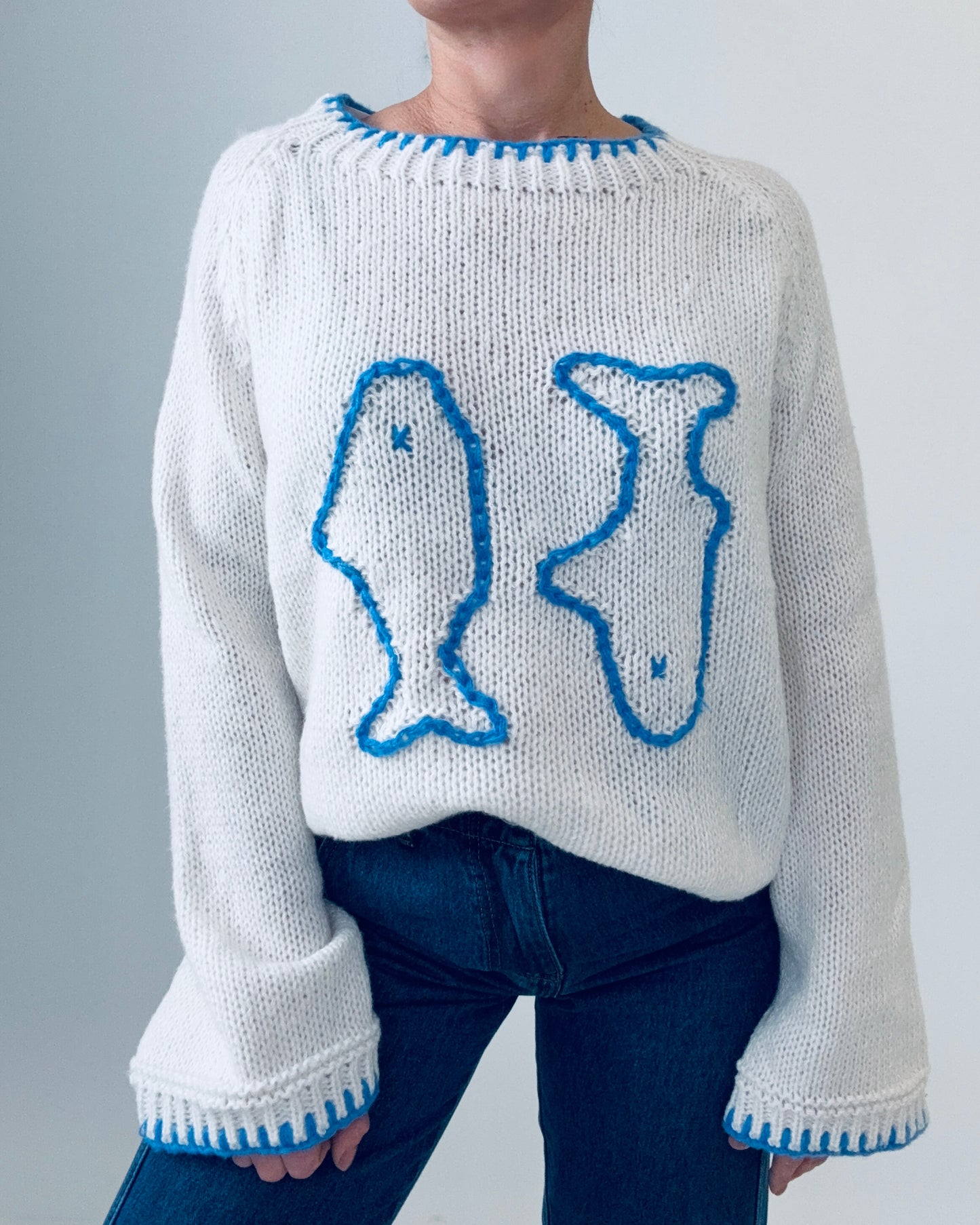 Luna knit- blue/White