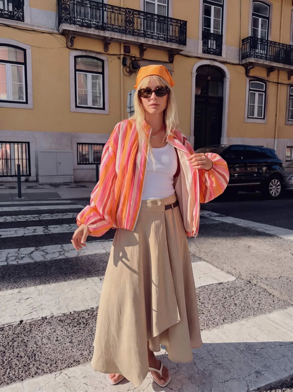 Tropical Stripe balloon Hem Bomber