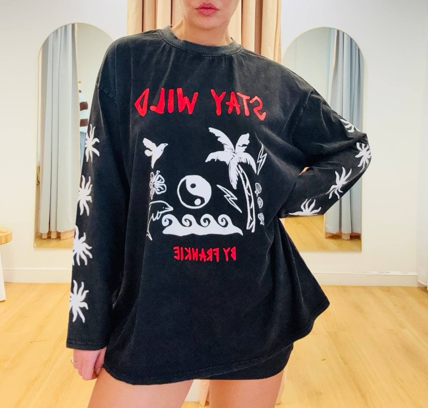 By Frankie/ Stay Wild Long Sleeve Tee- Acid Wash